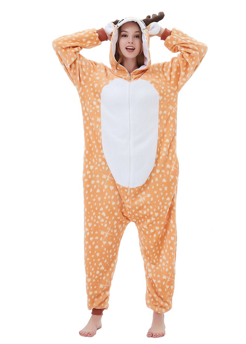 ABENCA Women Deer Onesie Pajama Reindeer Costume Adult Animal Halloween Christmas Cosplay Fawn Onepiece, XL - Image 4